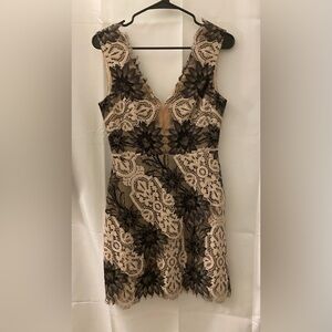 BCBGMaxAzria Black and Cream Floral Lace Midi Dress